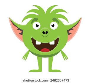 Funny Cartoon Troll Monster Smiling. Cute cartoon characters for children