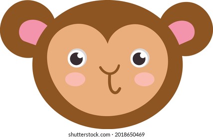 Funny cartoon tropical smiling monkey face doodle isolated on white vector illustration. Nursery childish style 