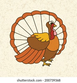 Funny cartoon turkey. Thanksgiving day. Vector illustration