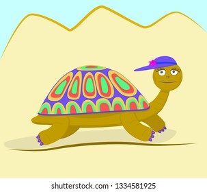 Funny cartoon turtle in a cap. Vector image