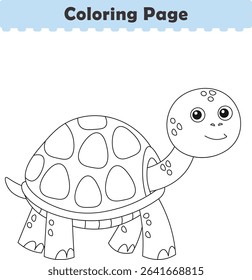 Funny cartoon turtle. Coloring pages. Vector illustration