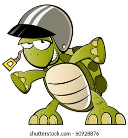 funny cartoon turtle with helmet