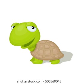 Lustige Cartoon-Schildkröte einzeln auf weißem Hintergrund, Vektorgrafik. Tierzoo-Konzept.
