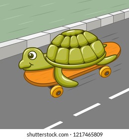 Funny Cartoon Turtle Riding Skateboard On Stock Vector (Royalty Free ...