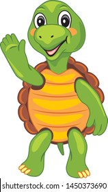 Funny cartoon turtle waving paw. Vector