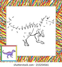 Funny cartoon tyrannosaur. Coloring book for children dot to dot