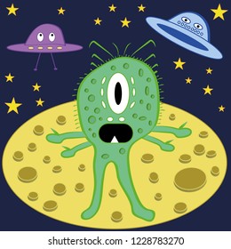 Funny cartoon ufo vector illustration.