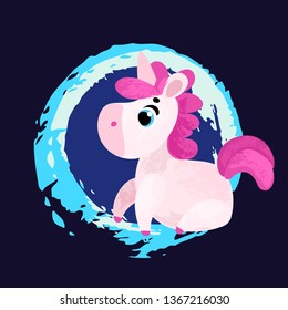 Funny Cartoon unicorn. Vector illustration, poster, card, print 