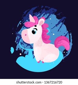 Funny Cartoon unicorn. Vector illustration, poster, card, print 