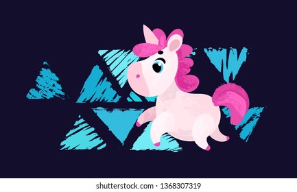 Funny Cartoon unicorn. Vector illustration, poster, card, print 