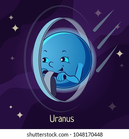 Funny cartoon Uranus. Vector illustration for children's educational games