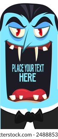 Lustiges Cartoon-Vampir-Charakter-Design mit großem offenen Mund, Zunge, Reißzähnen. Vampir Gesichtsmasken Avatar. Halloween Illustration Vektorgrafik isoliert. Party- oder Verpackungsdesign