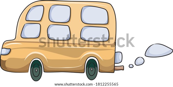 Funny cartoon vector beige bus.\
Cute nursery illustration on white background. Ready for print. Can\
be used for sticker, poster, print, fabric,\
textile
