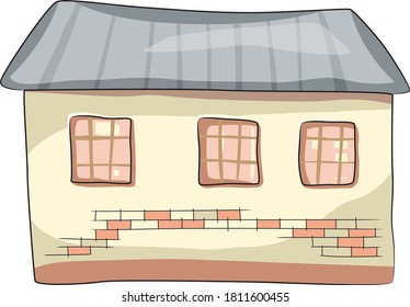 Funny cartoon vector beige house in pastel colors. Fully editable. Cute nursery illustration on white background. Ready for print. Can be used for sticker, poster, print, fabric, textile