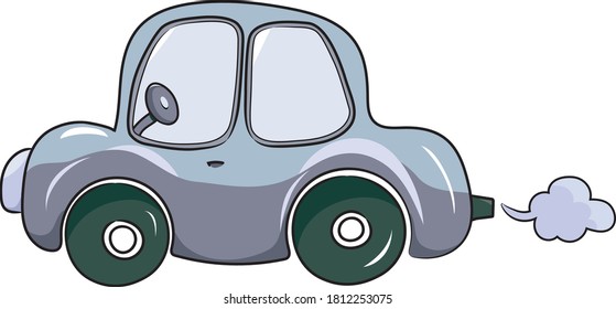 Funny cartoon vector blue car. Cute nursery illustration on white background. Ready for print. Can be used for sticker, poster, print, fabric, textile