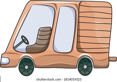 Funny cartoon vector car. Cute nursery illustration on white background. Ready for print. Can be used for sticker, poster, print, fabric, textile