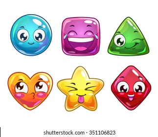 Funny cartoon vector characters icons, colorful glossy figures for gui design, isolated on white