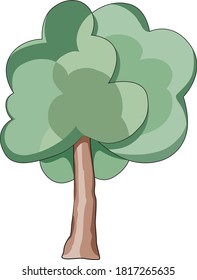 Funny cartoon vector green tree in pastel colors. Fully editable. Cute nursery illustration on white background. Ready for print. Can be used for sticker, poster, print, fabric, textile