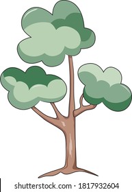 Funny cartoon vector green tree in pastel colors. Fully editable. Cute nursery illustration on white background. Ready for print. Can be used for sticker, poster, print, fabric, textile
