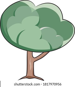 Funny cartoon vector green tree in pastel colors. Fully editable. Cute nursery illustration on white background. Ready for print. Can be used for sticker, poster, print, fabric, textile