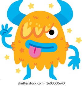 Funny cartoon vector happy orange monster