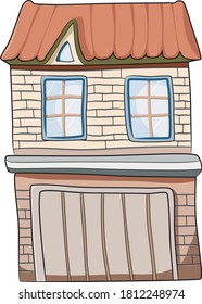 Funny cartoon vector house in pastel colors. Fully editable. Cute nursery illustration on white background. Ready for print. Can be used for sticker, poster, print, fabric, textile