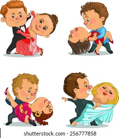 Funny cartoon. Vector illustration. funny couple dancing the waltz and tango. Isolated objects.