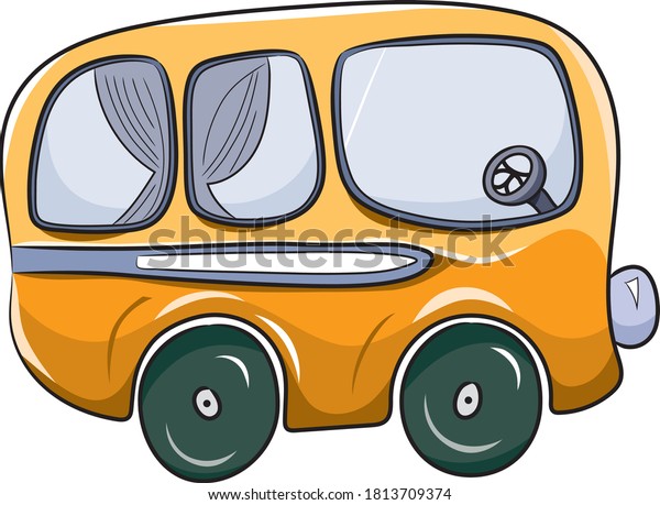 Funny cartoon vector orange bus,\
car. Cute nursery illustration on white background. Ready for\
print. Can be used for sticker, poster, print, fabric,\
textile