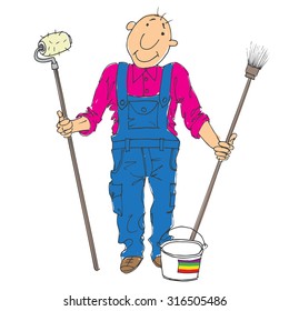 Funny, funny cartoon vector professional painter hand-drawn