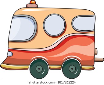 Funny cartoon vector red car. Cute nursery illustration on white background. Ready for print. Can be used for sticker, poster, print, fabric, textile