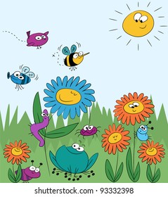Funny cartoon and vector scene. Isolated objects/nature scene with cartoon characters