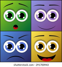 funny cartoon vector square colorful smiles