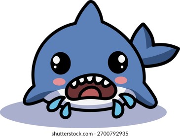Funny cartoon vector of a startled shark with wide eyes and shocked expression. Perfect for emoji packs, reaction stickers, or comic illustrations.