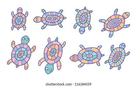 funny cartoon vector turtle set