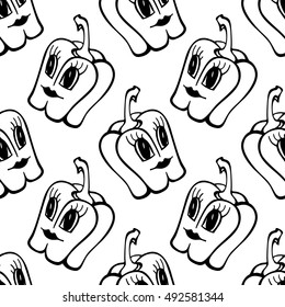 Funny cartoon vegetable bell pepper seamless patternVector illustration of vegetavle on a white background
