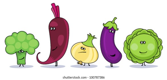 Funny cartoon vegetables symbols.