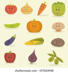 funny cartoon vegetables vector illustration, flat style