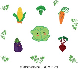 
Funny cartoon vegetarian vegetable characters