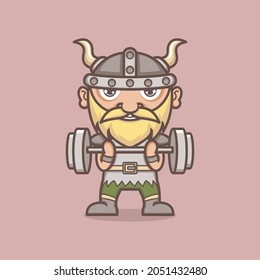 funny cartoon viking character fitness or gym. vector illustration for mascot logo or sticker