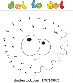 Funny cartoon virus. Coloring book and dot to dot educational game for kids
