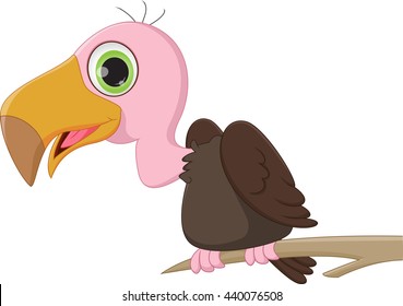 funny cartoon vulture on a tree branch