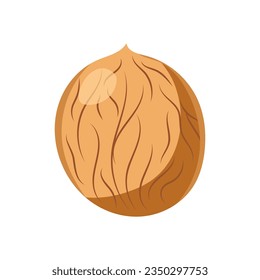 Funny cartoon walnut. Cute nut. Vector food illustration isolated on white background.