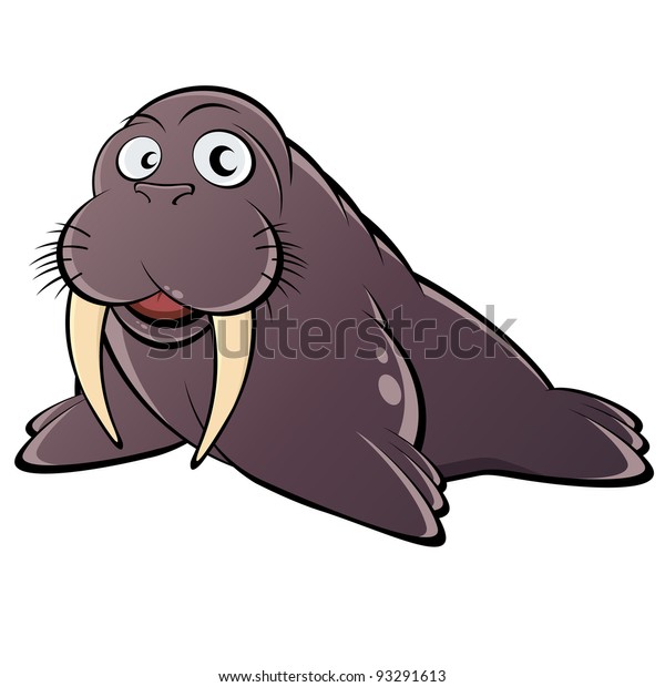 Funny Cartoon Walrus Stock Vector (Royalty Free) 93291613