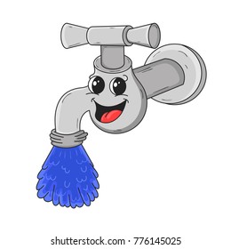 Funny Cartoon Water Faucet, Vector Illustration