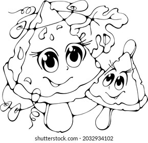 Funny cartoon Watermelon candies, happy moments cute vector doodle stock isolated illustration, black and white print for greeting or invitation card, children coloring book, t-shirt, fabric and logo