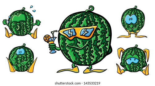 Funny cartoon watermelon on the white backgroun