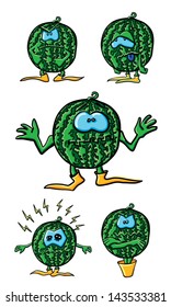 Funny cartoon watermelon on the white backgroun