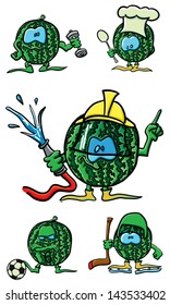 Funny cartoon watermelon on the white backgroun