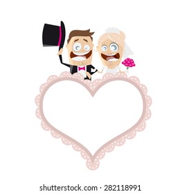 funny cartoon wedding couple with an empty heart