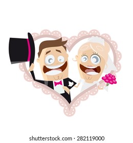 funny cartoon wedding couple in a heart